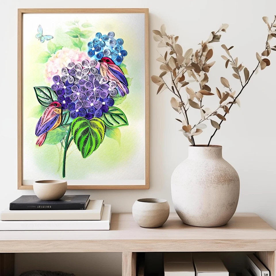 Cartão comemorativo Hydrangea Quilling - Arte dedicada exclusiva feita à mão - Imagem 4 de 4