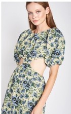 EN SAISON “passion” Dress - Cutout, Blue Green Vintage Floral Jacquard- XS NEW!