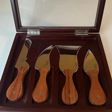 TRUDEAU Charcuterie Cheese Knives Wooden Box 4 Utensils Stainless Steel Party