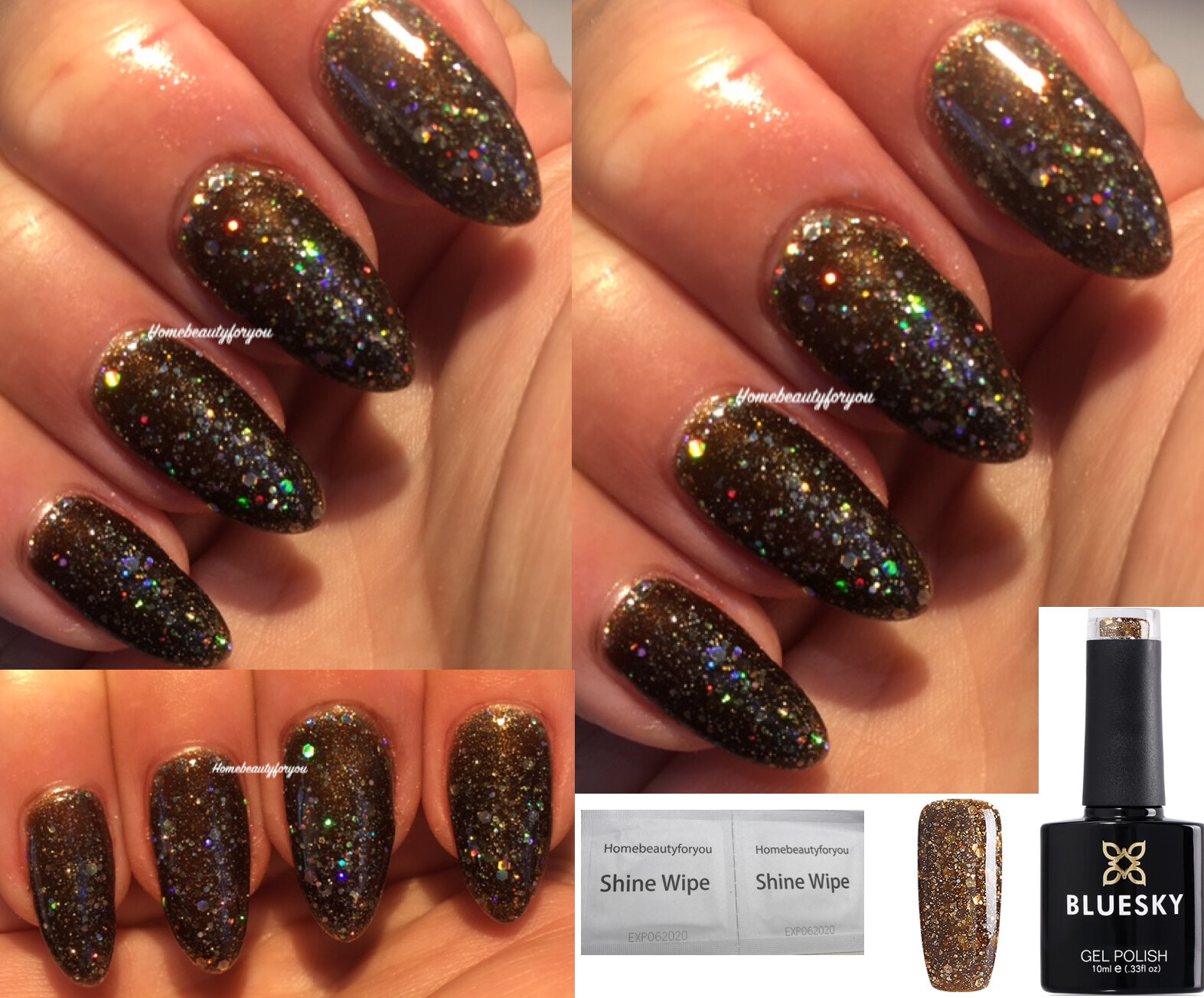 BLUESKY GEL NAIL POLISH BROWN GLITTER MULTI COLOR NIGHTLIFE BLZ15 UV LED SOAKOFF