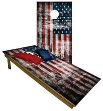 CORNHOLE BEANBAG TOSS GAME w Bags Game Board Vintage American Flag USA Set 