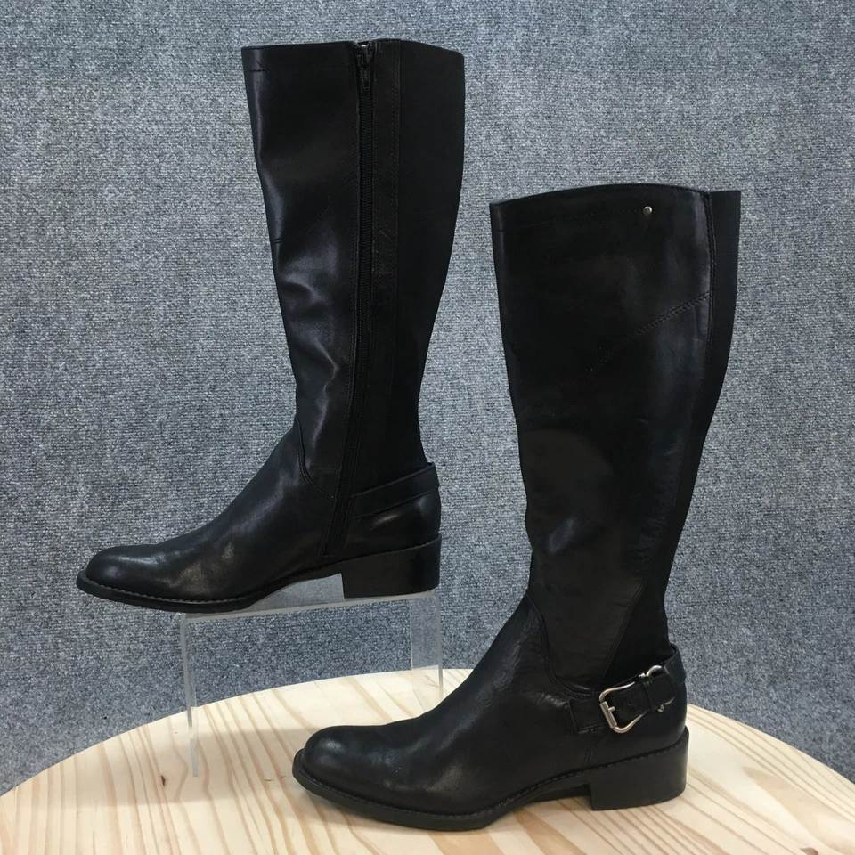 ANA A Nuevas Botas de Aproximación para Mujer 6.5 M de Alto Montar Cuero Negro Cremallera Lateral Bloque Foto 2 de 4