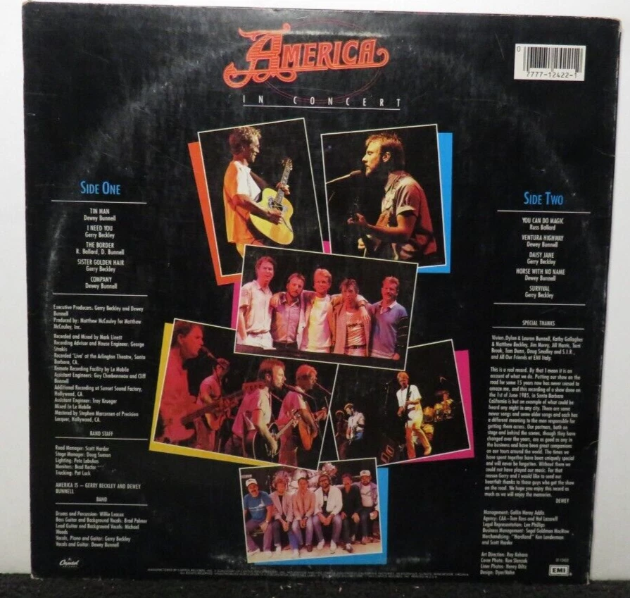 AMERICA LIVE IN CONCERT (VG+) ST-12422 LP VINYL RECORD - Image 2 of 4