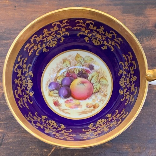 AYNSLEY England Doris Jones Orchard Fruits Gold Blue Athens Shape Teacup Only - Picture 7 of 15