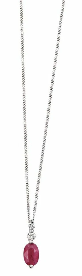 Pendente In Rubino E Diamante In Oro Bianco 9ct 375 Marchiato Britannico - Immagine 2 di 2