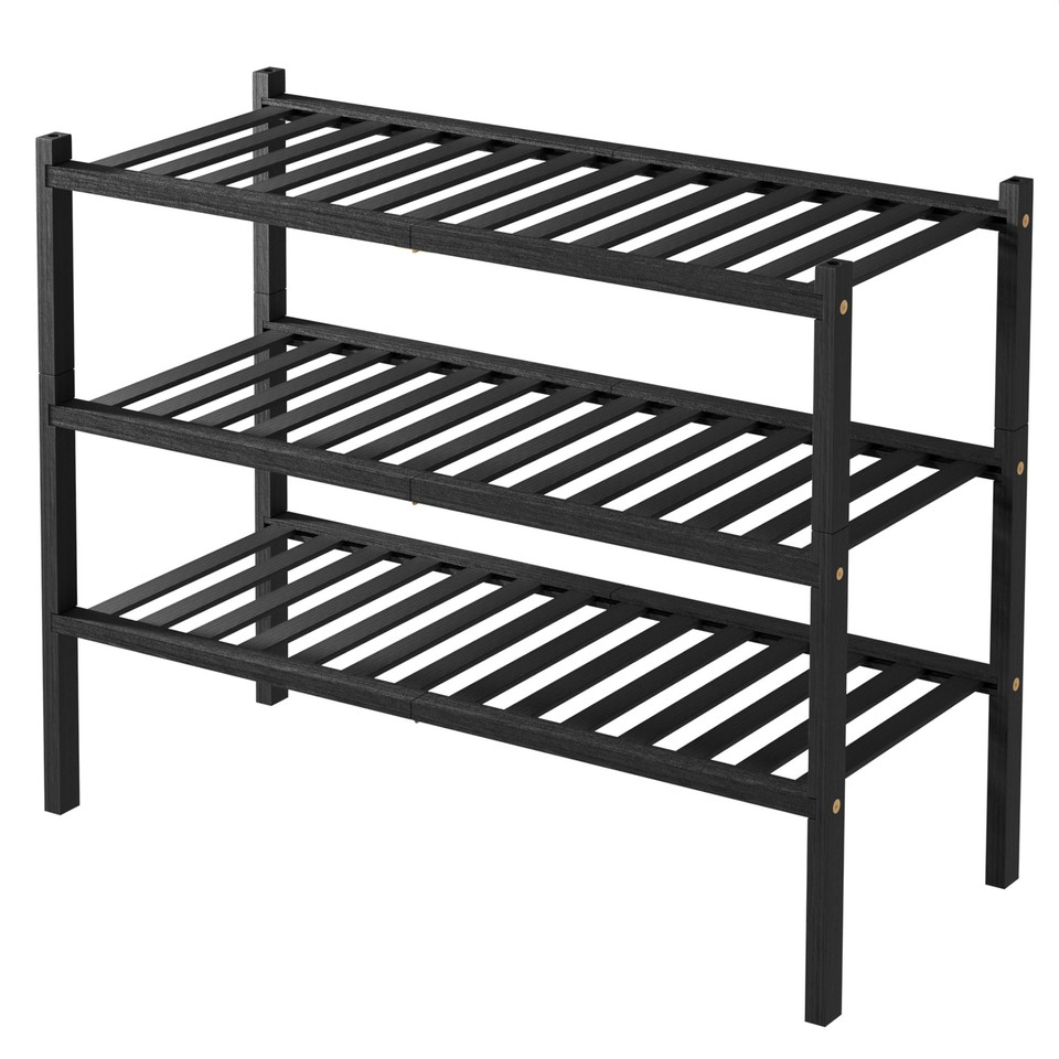 3 Tier Shoe Rack for Closet Free Standing Wood Shoe Shelf Storage