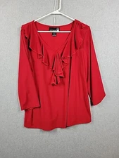 Antthony Red Stretch LS Ruffled Flounce V Neck Blouse Women's Large USA Made