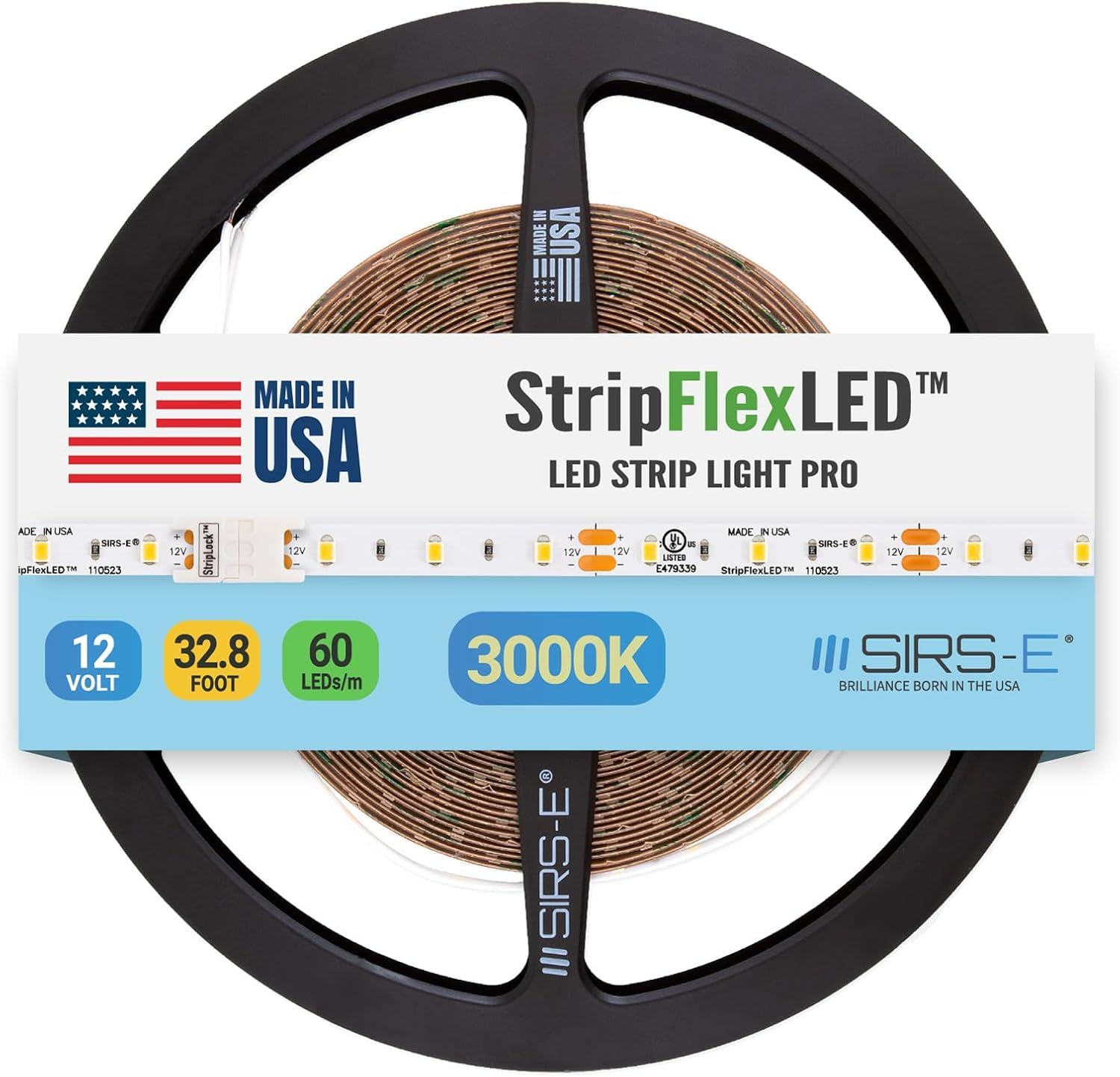 Stripflexled White LED Strip Lights, 12V 60 Leds/M 3000K Soft White, 32.8 Ft. (1