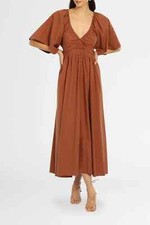 JOSLIN Sakura Midi Dress Brown V Neck Casual Date Night Size 12 AU Preloved