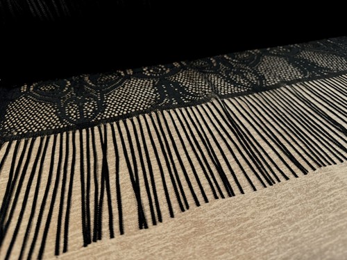 Floral Lace Fabric - 90 Cms Panel With Tassels When Cut - Black - Picture 2 of 5