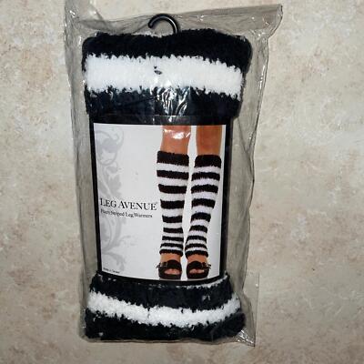 LEG AVE BLACK WHITE FUZZY LEG WARMERS COSTUME HOSIERY UA5587 NEW