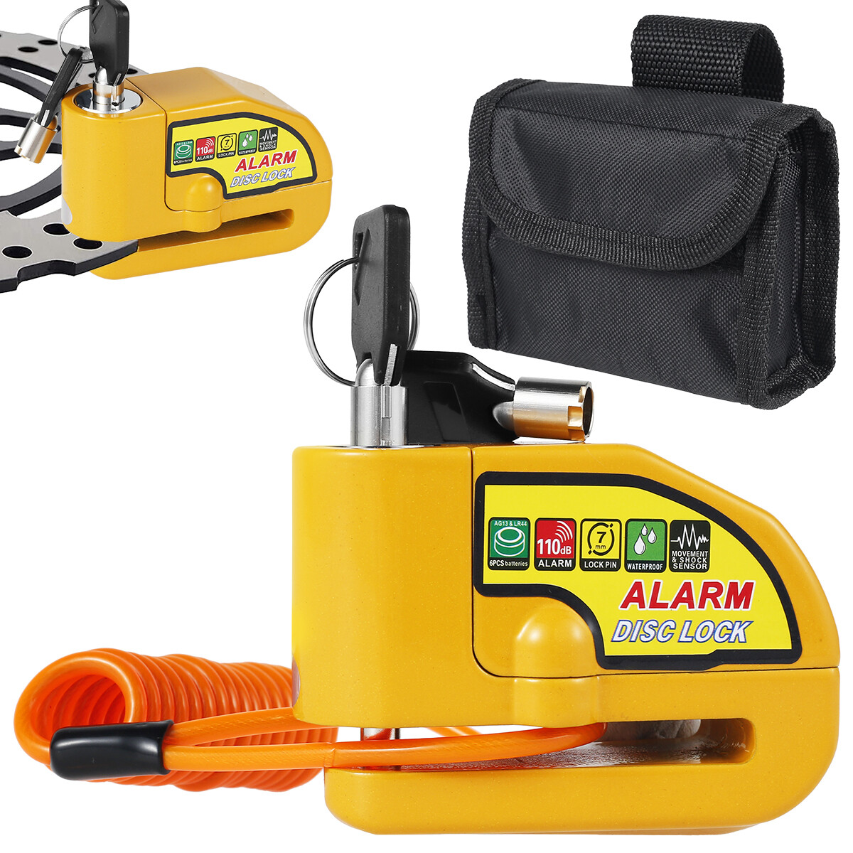 Motorcycle Alarm Disc Lock Motor Bike Brake Security Electric Rotor ...