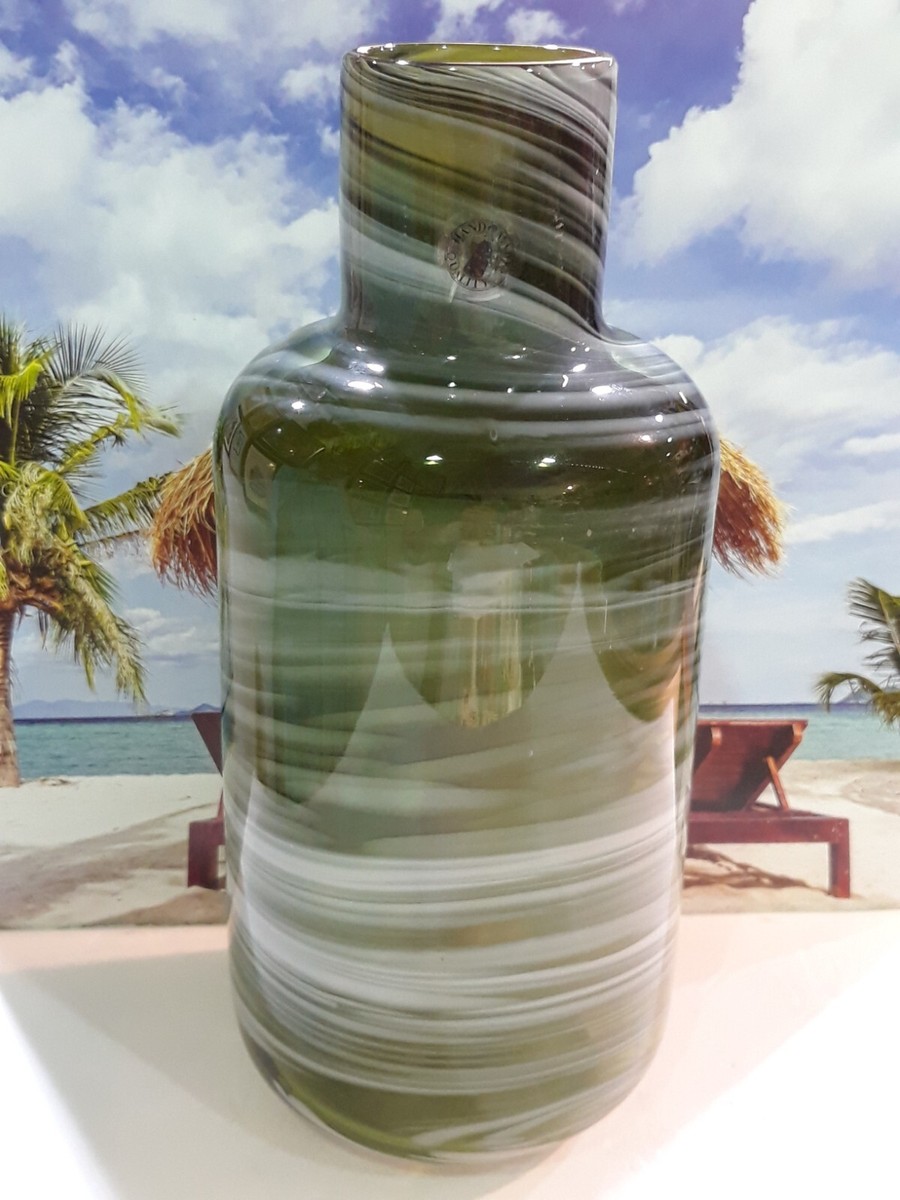 Ikea lina Vuorivirta Almhut Fused Glass Green White Swirl Vase