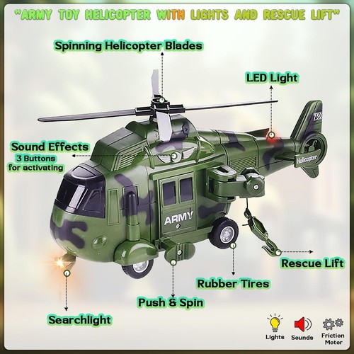 Military Combat Truck Helicopter Tank Toy Set Light & Sound Playset Kids Game - Picture 3 of 12
