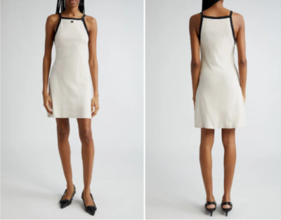 COURREGES Off-White Black Buckle Strap Embroidered Logo Cotton Knit Dress S = 4