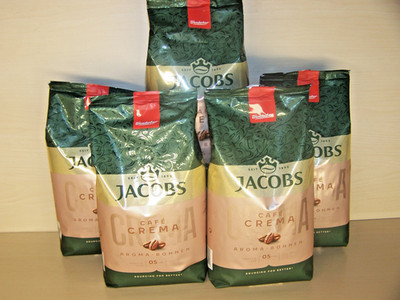 JACOBS Kaffeebohnen Café Crema Aroma-Bohnen ganze Bohne geröstet 6 x 500 g