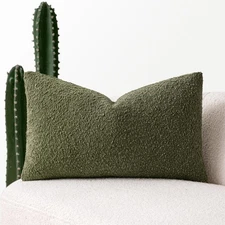 MIULEE Textured Boucle Throw Pillow Cover 20" x 12" (Pack of 1), Olive Green 