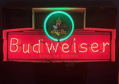 Vintage BUDWEISER Beer KING Of BEERS Neon Bar Light Sign. New Old Stock In Box!