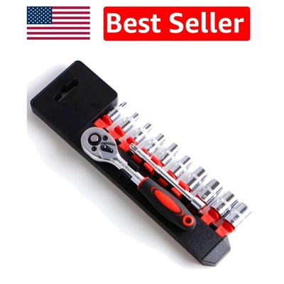 Comprehensive 12 Piece Chrome Socket Set with Extension Bar and Organized Rack