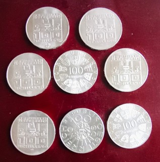 8 X Österreich 100 Schilling Silbermünzen 0 64 Lot/Sammlung Innsbruck/Nestroy