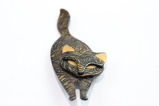 Broche Lea Stein Bachus Gato Tigre Rayas Plástico Temprano Firmado Marca