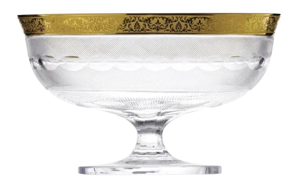 Moser Splendid Clear Lead-Free Czech Cut Crystal 24-Ct Gold Pedestal 8.5" Bowl