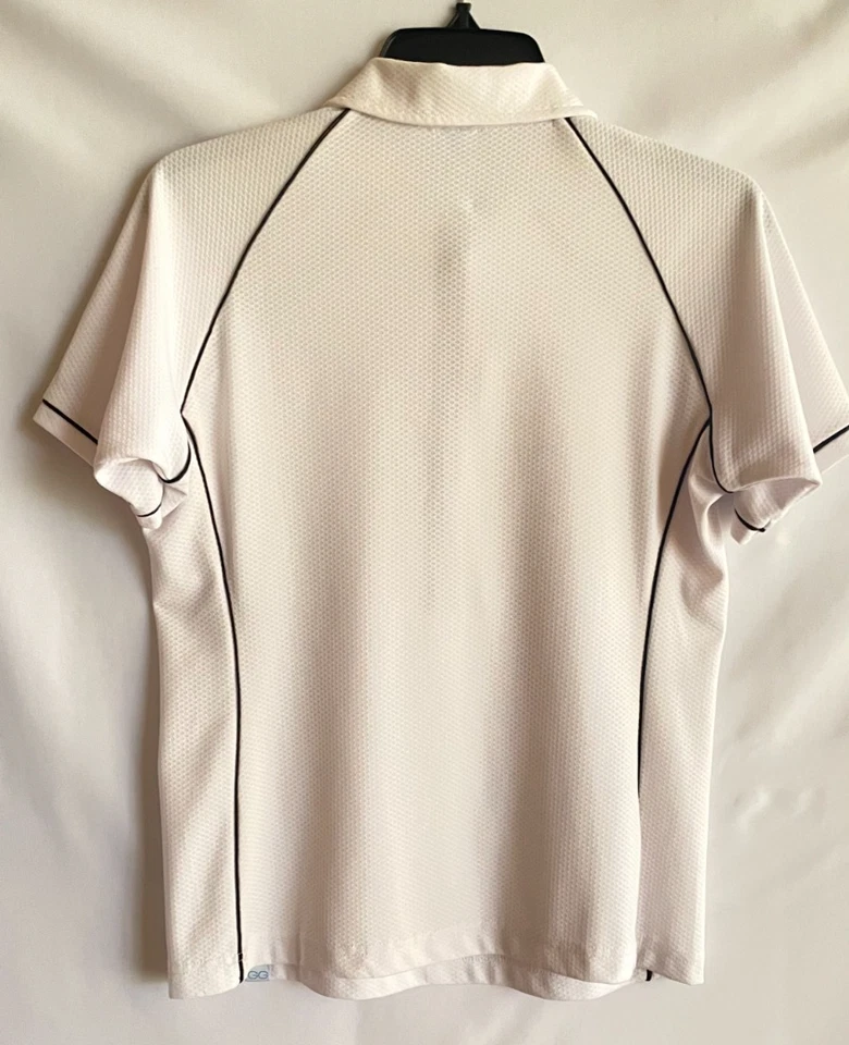 Damen GG Blau Kurzarm Golf Shirt Gr. M Weiß mit Schwarz und Auberginenbesatz - Bild 2 von 4