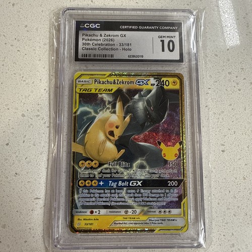 CGC Pikachu & Zekrom GX Pokemon 30th Celebration EN GEM MINT 10 Holo 33/181