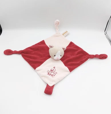 Doudou plat chat RODADOU RODA – rouge bordeaux rose blanc – attache tétine - BE - Photo 1/4