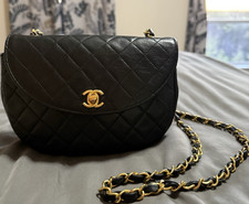 CHANEL Black Half Moon Flap Bag 24K Gold Hardware