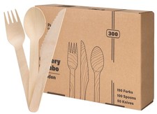 Pantry Value [300 Combo Pack] Compostable Wooden Cutlery 300 Count, Beige
