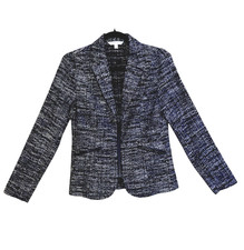 CAbi Blue Black Tweed Zip Front Blazer Jacket Women's 4 Textured Career EUC