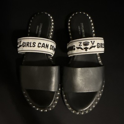 Zadig & Voltaire Leather Sandals Double Strap Girls Can Do Anything Size 6.5