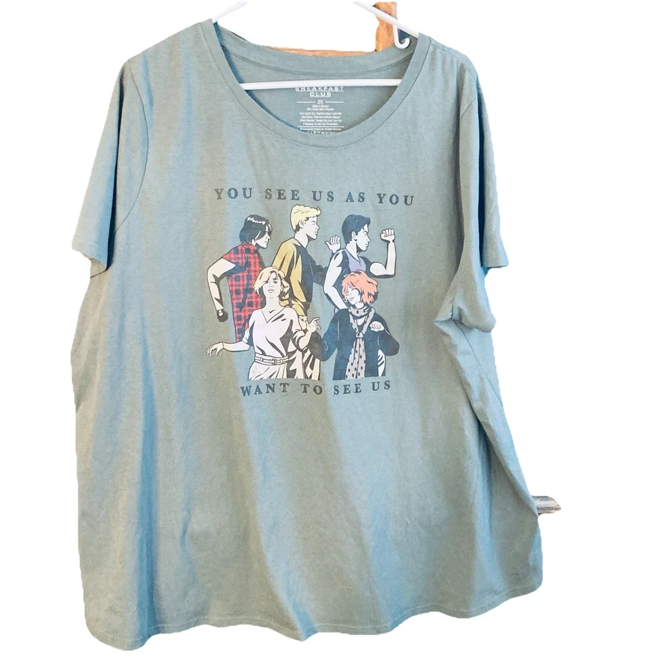 Camiseta verde para hombre The Breakfast Club talla 2X 24x30, gráficos de personajes Foto 3 de 4