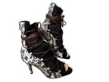 Myziji Dance Shoes Black Size 8 Snake Print Wrap Sock Bootie Heels