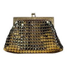 Vintage Gold Mesh Clutch Purse Kiss Lock Frame Made in USA EUC Small