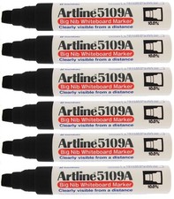 Artline 5109A Drywipe Marker Pens Whiteboard Thick Chunky Broad Dry Wipe 6 Pack