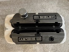 Black Finned Aluminum Shelby Script Valve Covers For Small Block Ford 302 289