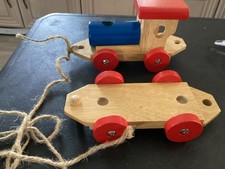 2 Ikea Wooden Train Pieces Engine and Flat