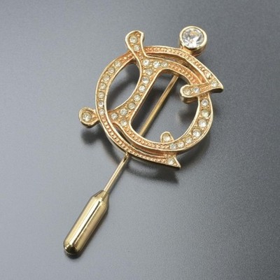Dior 王冠 ブローチ 鍵穴 ラインストーン CDロゴ ヴィンテージ チャーム Christian Dior NW Pin Brooch CD Logo Gold Rhinestone Jewelry