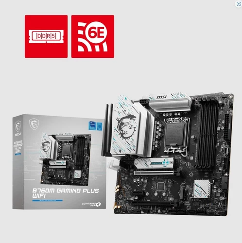 MSI B760M GAMING PLUS WIFI ATX Motherboard, 4x DDR5~192GB, 5x PCI-E x 16, 2x ...