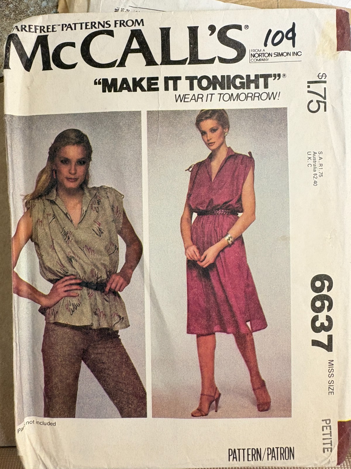 McCall's 6637 Sewing Pattern, EASY Make-it-Tonight Dress, Size 6-8 UNCUT