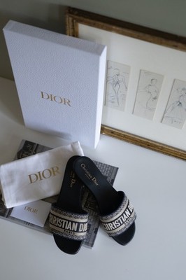 DIOR - Sandale Dway Slide aus Baumwolle mit Stickerei in Blau - Gr.36.5