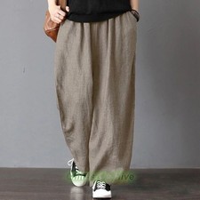 Women Baggy Loose Pants Wide Leg Trousers Autumn Pockets Elastic Waist