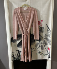 Kay Windsor Women’s Pink Terry Belted Dress Size 10 V-Neck Lace Trim
