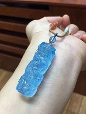 47*16*15.5mm Gem stone Natural aquamarine Crystal quartz carved Dragon pendant