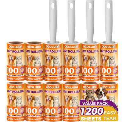1200 Sheets Extra Sticky Lint Rollers for Pet Hair, Easy Tear Lint Remover fo...