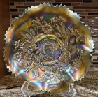 Antique Northwood Green Carnival Glass GOOD LUCK BOWL  8.5in Across 2.5in Tall