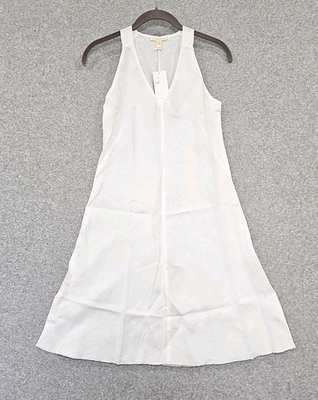 Eileen Fisher Dress Sleevless 100% Linen sz Petite PP/PTP white fit flare  beach | eBay
