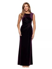 Women's X Evenings Long Velvet Rouched Side Dress, Color: Maroon